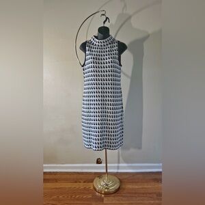 Ann Taylor Navy and White Geometric Sleeveless Shift Dress